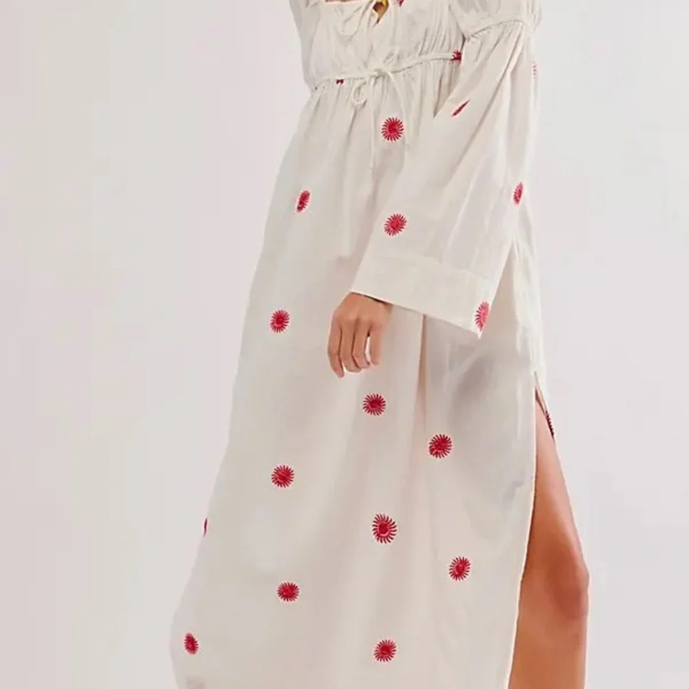 Free People Sunburst Embroidered Midi Dress Ivory NWT Medium Boho
